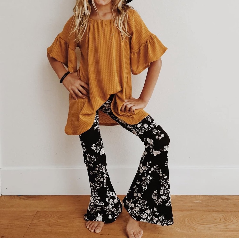 Little Baberham Girls Mustard Off-Shoulder Dress